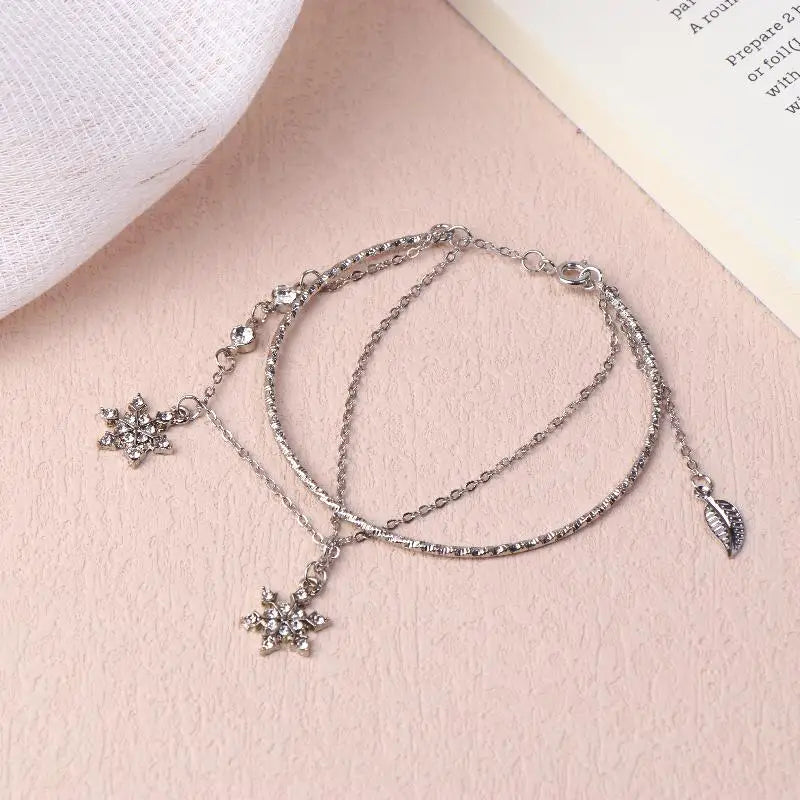 Bracelet Double avec Flocons de Neige en Cristal