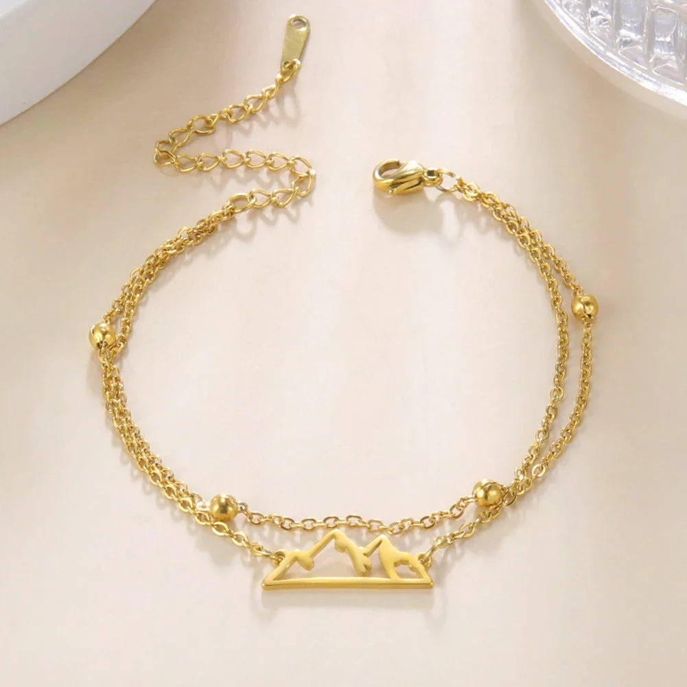 Bracelet Double avec Pendentif Montagne or