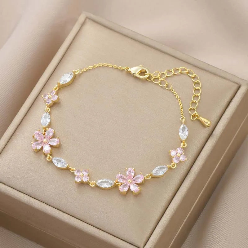 Bracelet Elégant avec Fleurs rose