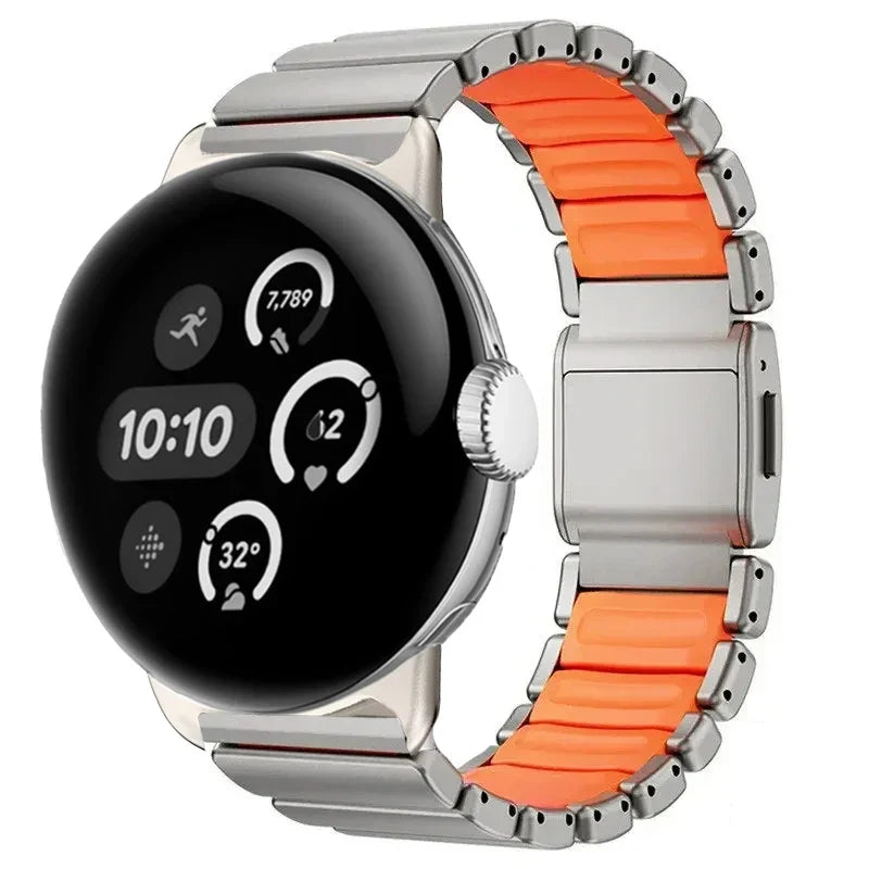 Bransoleta ze stali nierdzewnej do Google Pixel Watch 3, 4, 45mm srebrno-pomarańczowa