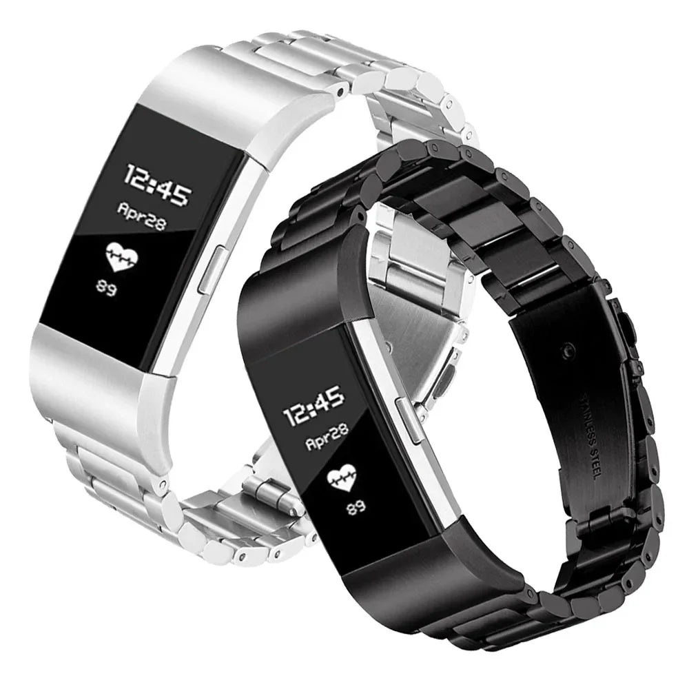 Stalowa bransoleta do zegarka Fitbit Charge 5, Charge 6 srebrno-czarna