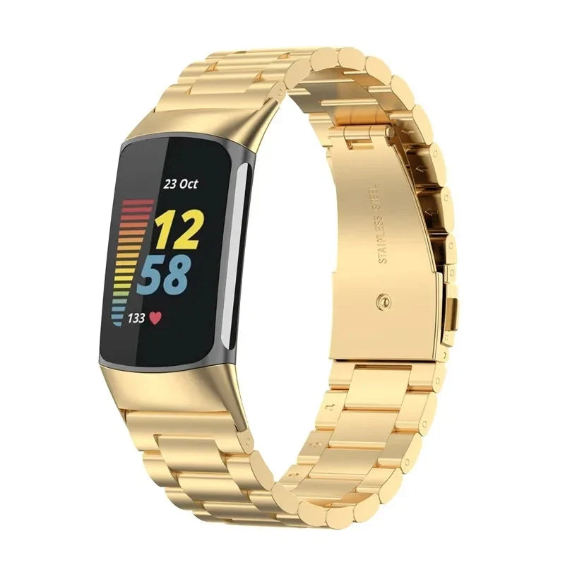 Stalowa bransoleta do zegarka Fitbit Charge 5, Charge 6 złota
