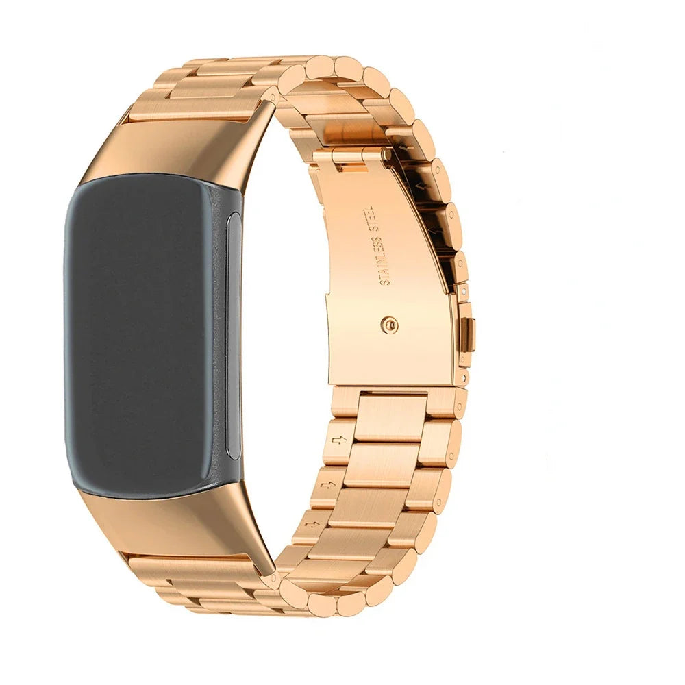 Stalowa bransoleta do zegarka Fitbit Charge 5, Charge 6 w kolorze różowego złota