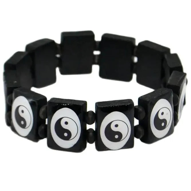 Bracelet en Bois Yin Yang Noir et Blanc