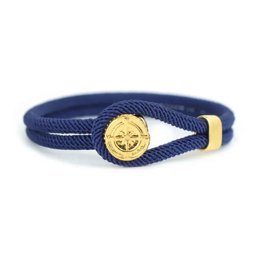 Bracelet en Corde avec Boussole Nautique Rose des Vents bleu marine