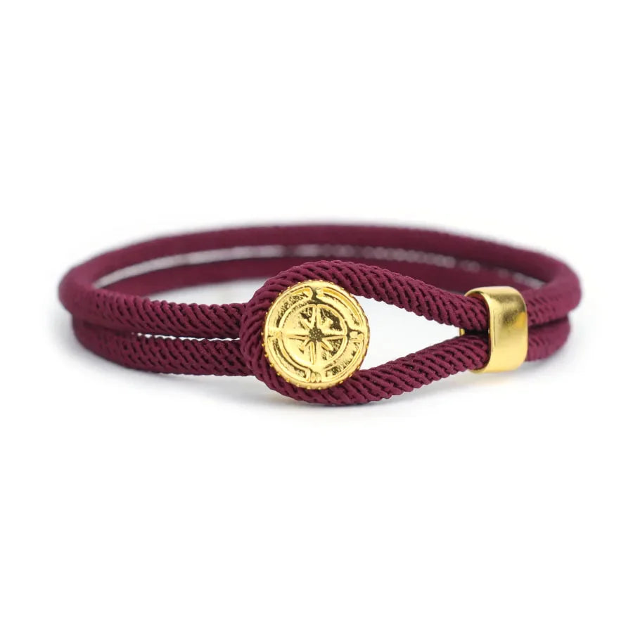 Bracelet en Corde avec Boussole Nautique Rose des Vents bordeaux