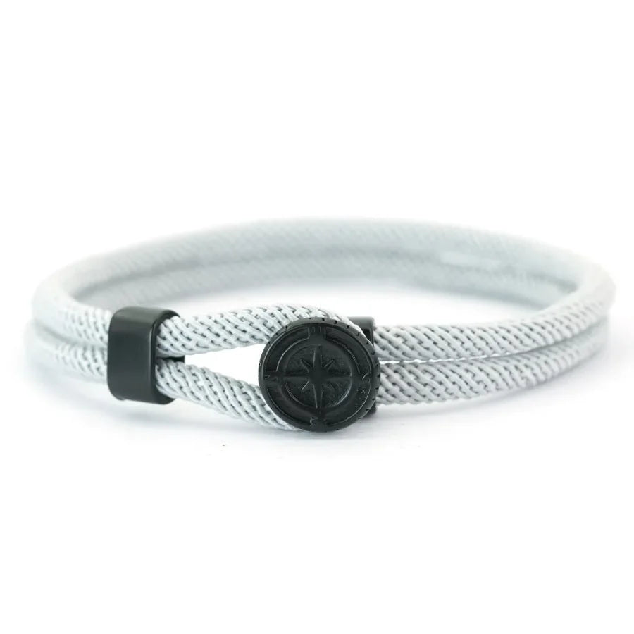 Bracelet en Corde avec Boussole Noire Rose des Vents gris