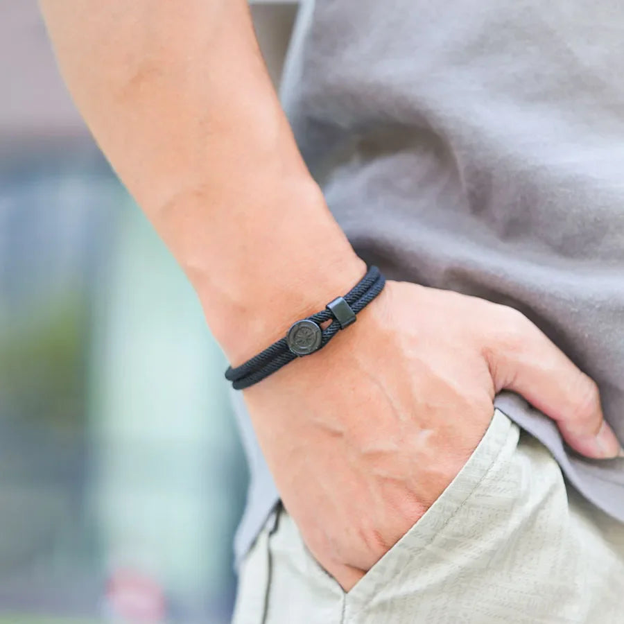 Bransoletka z liny z czarną kompasem Róża Wiatrów czarna