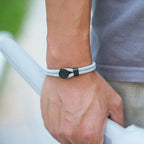 Bransoletka z liny z czarną kompasem Róża Wiatrów szara