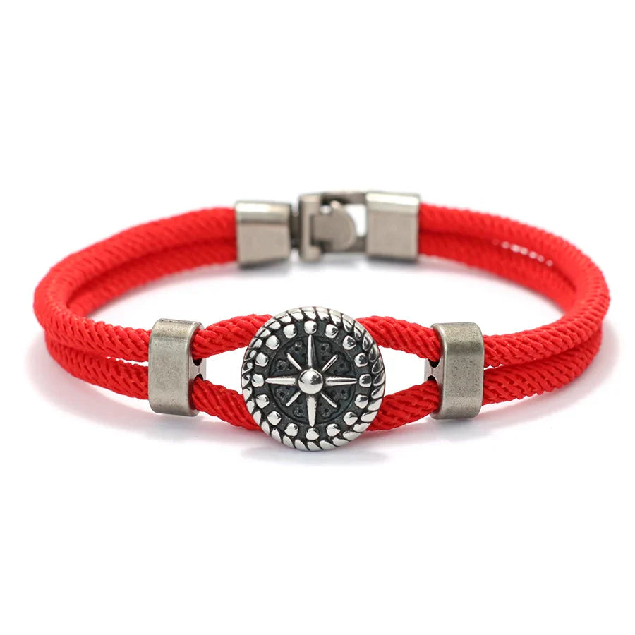 Bracelet en Corde avec Boussole Rose des Vents rouge