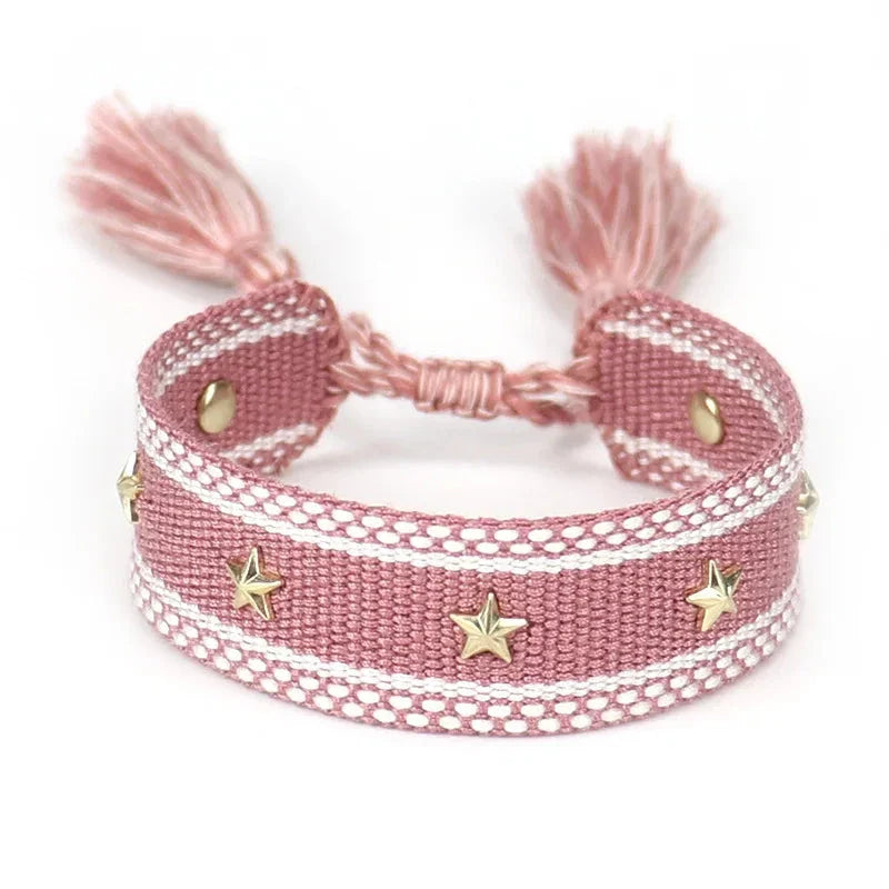 Bracelet en Corde avec Etoiles Homme ou Femme rose foncé