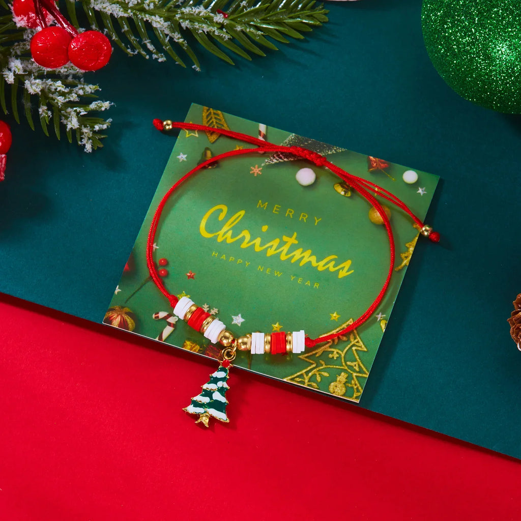 Armbånd i reb med julevedhæng rød juletræ