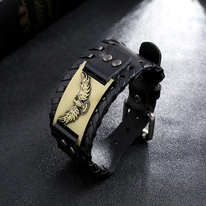 Bransoletka ze skóry czarny orzeł