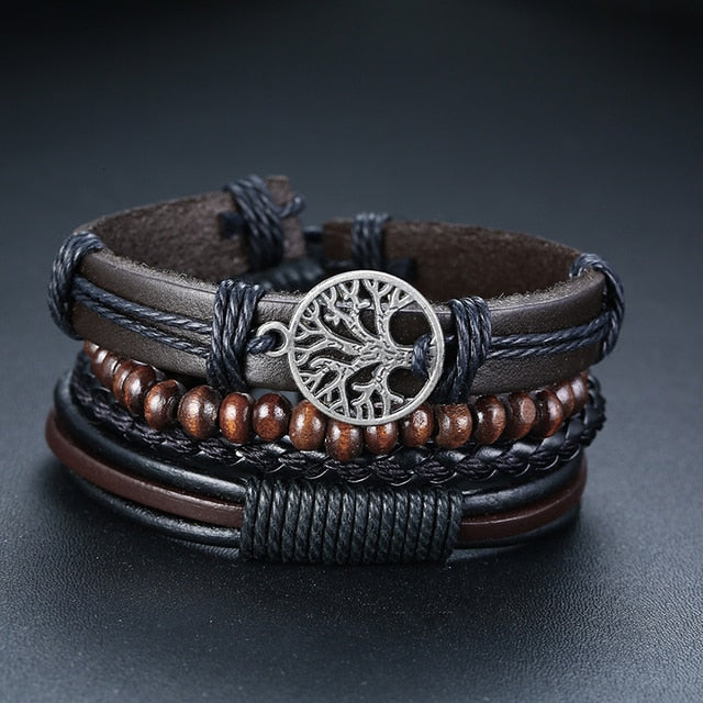 Bracelet en Cuir Arbre de Vie Homme