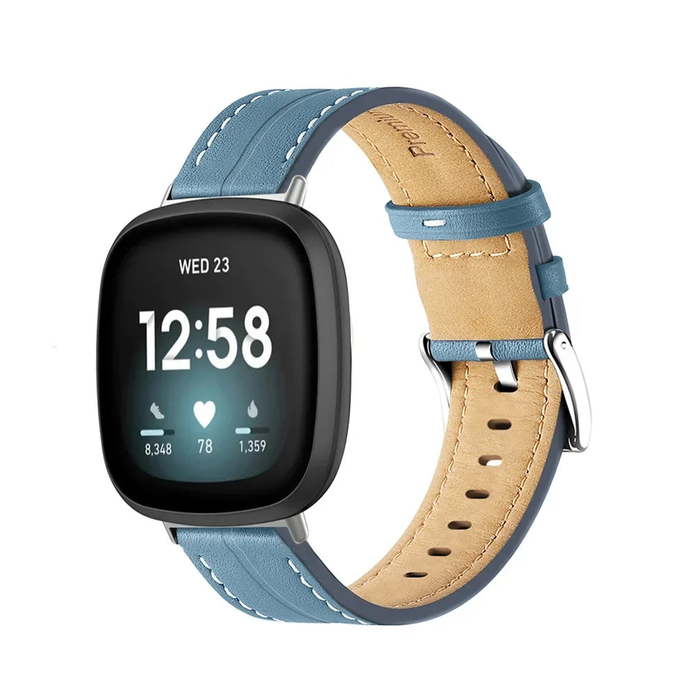 Skórzany pasek do zegarka Fitbit Versa 3, Versa 4, Sense 1 i Sense 2 niebieski
