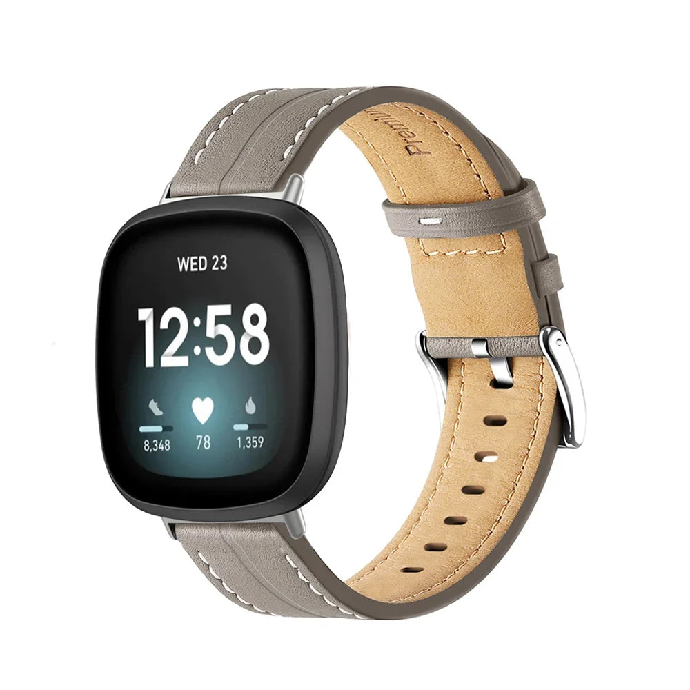 Skórzany pasek do zegarka Fitbit Versa 3, Versa 4, Sense 1 i Sense 2 szary