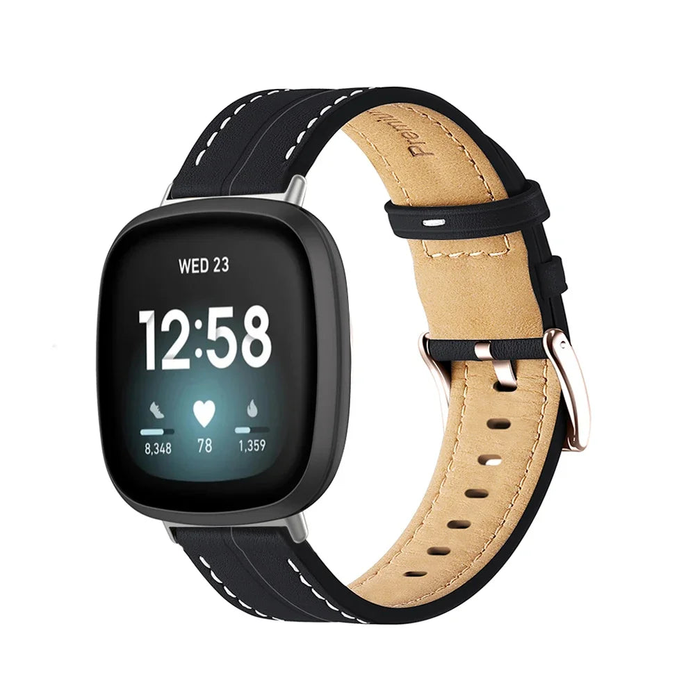 Skórzany pasek do zegarka Fitbit Versa 3, Versa 4, Sense 1 i Sense 2 czarny