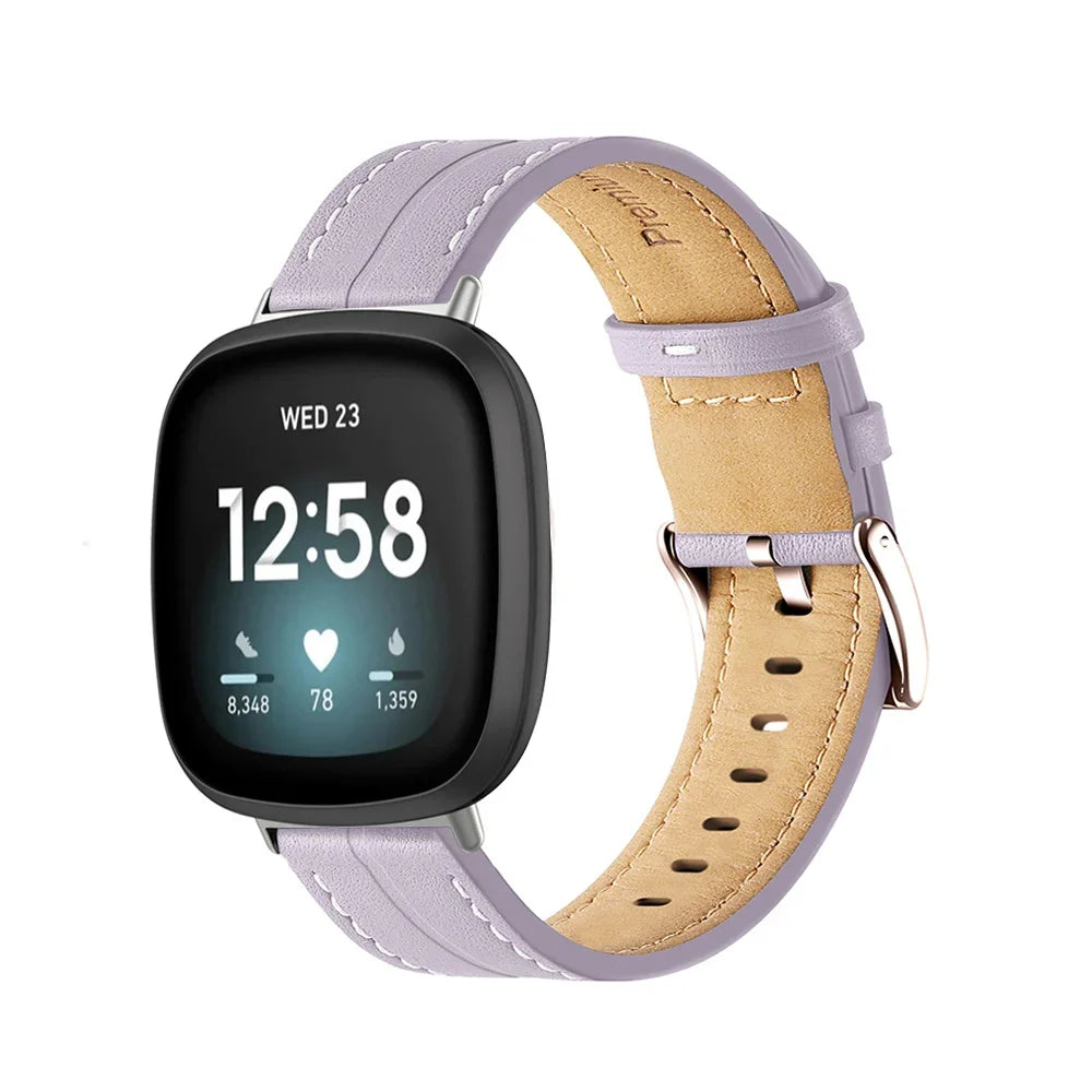 Skórzany pasek do zegarka Fitbit Versa 3, Versa 4, Sense 1 i Sense 2 fioletowy