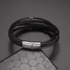 Bransoletka z plecioną skórą egipski krzyż Ankh srebrny