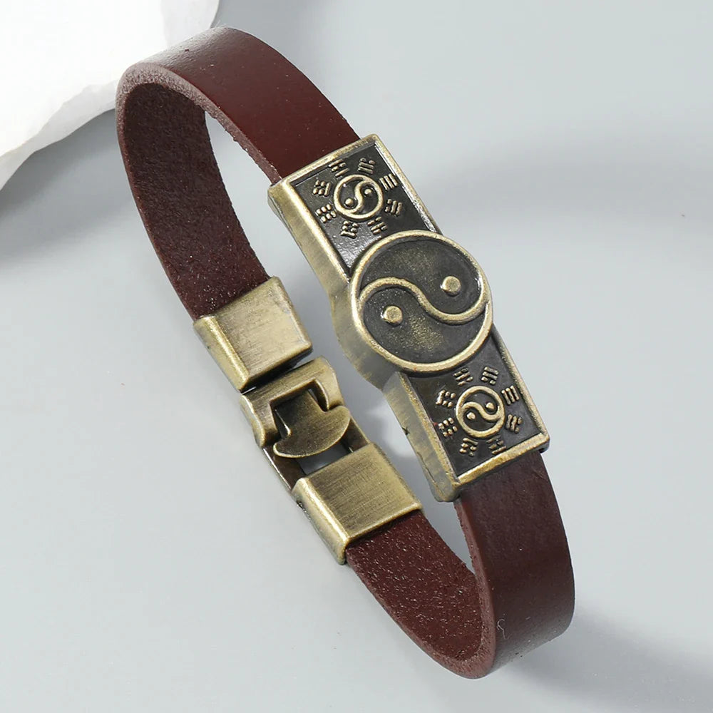 Bracelet en Cuir Yin Yang marron