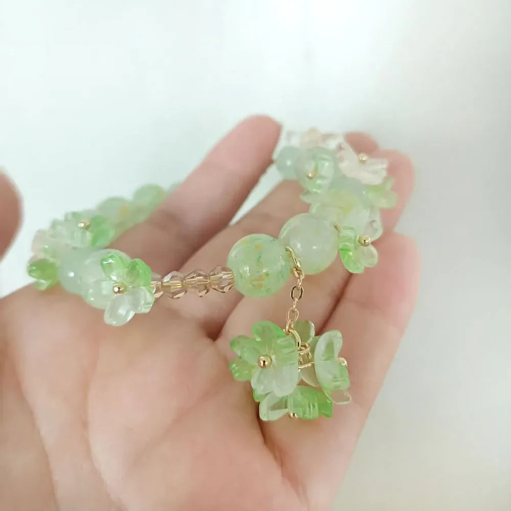 Bracelet en Perles avec Fleurs vert