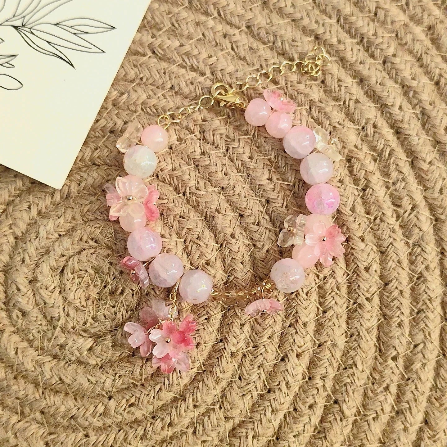 Bracelet en Perles avec Fleurs rose