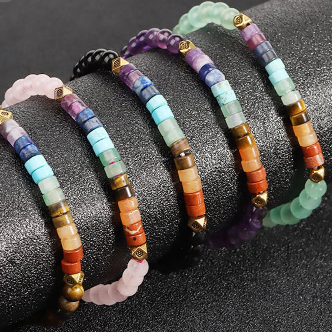 Bransoletka z naturalnych kamieni 7 czakr zielona awenturyn