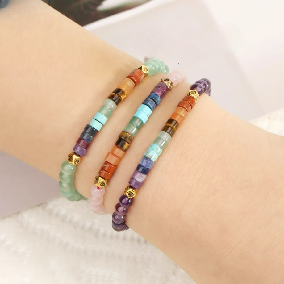 Bransoletka z naturalnych kamieni 7 czakr kwarc różowy