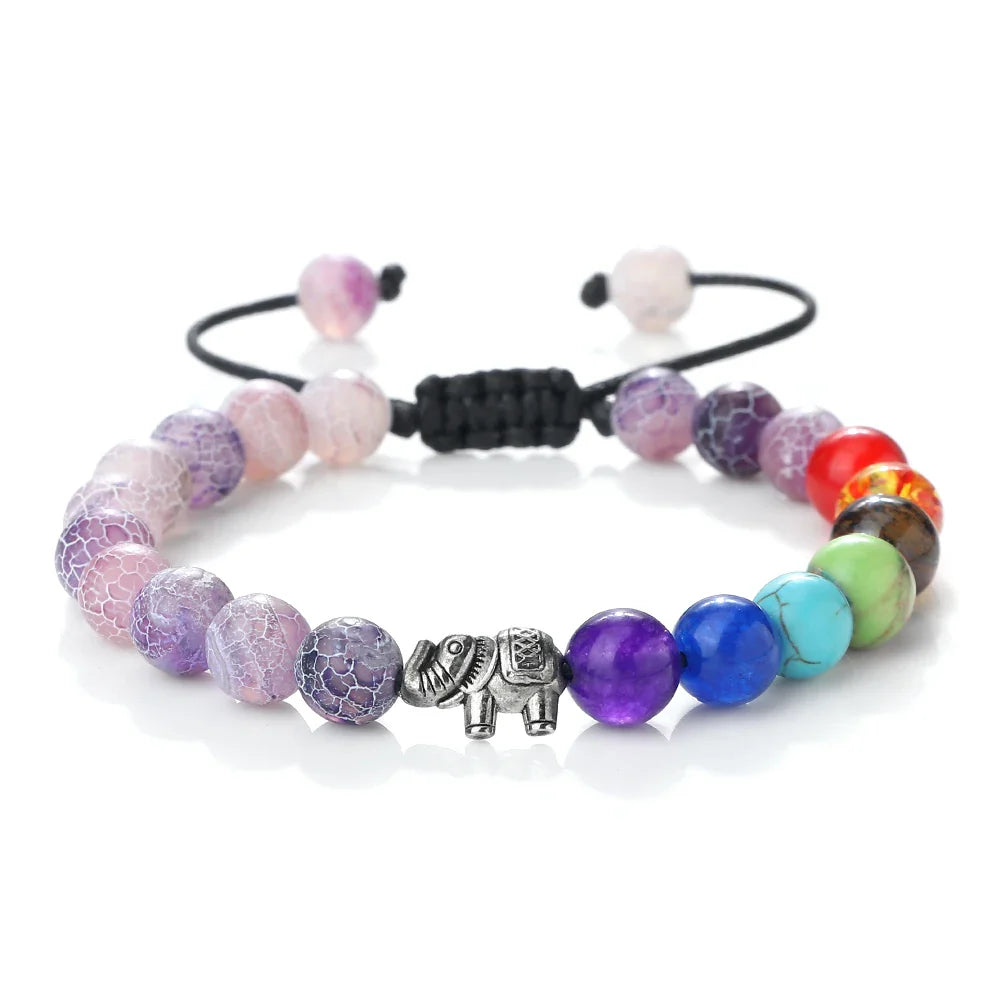 Bracelet en Pierres Naturelles et Eléphant 7 Chakras