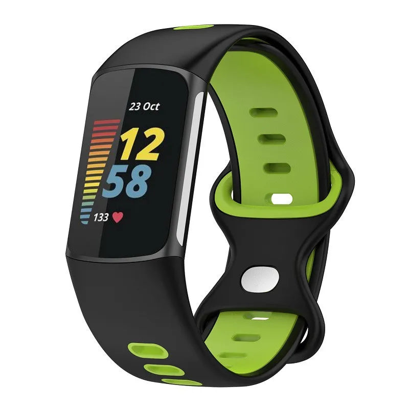 Silikonowy pasek do zegarka Fitbit Charge 5, Charge 6 czarno-zielony