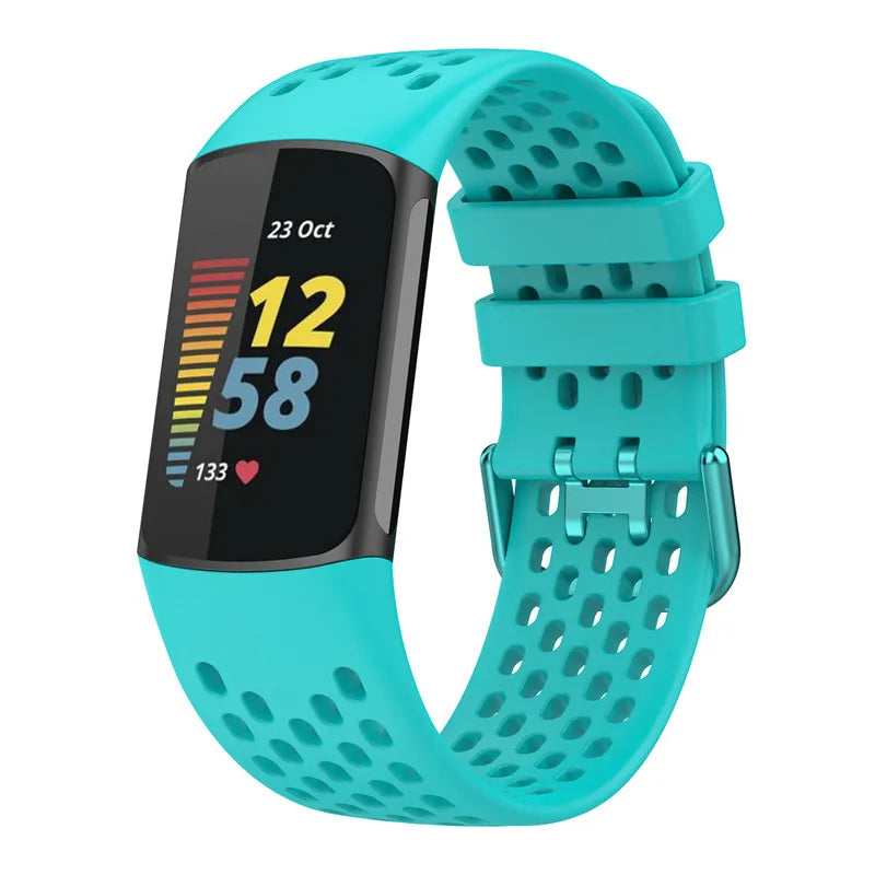 Silikonowy pasek do zegarka Fitbit Charge 5, Charge 6 cyjanowy