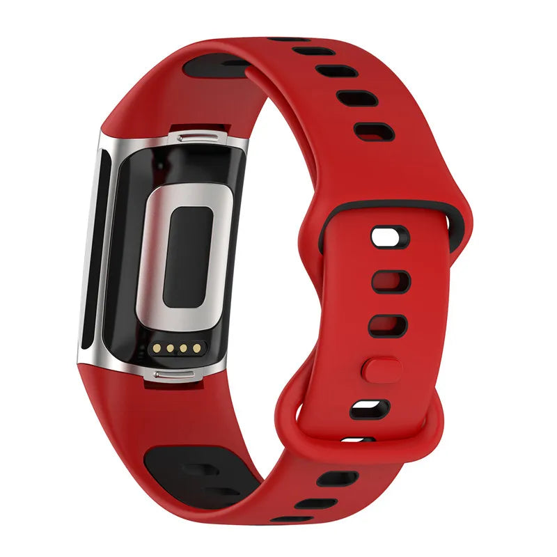 Silikonowy pasek do zegarka Fitbit Charge 5, Charge 6 czerwono-czarny