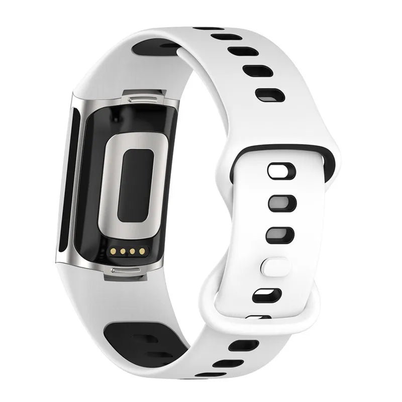 Silikonowy pasek do zegarka Fitbit Charge 5, Charge 6 biało-czarny