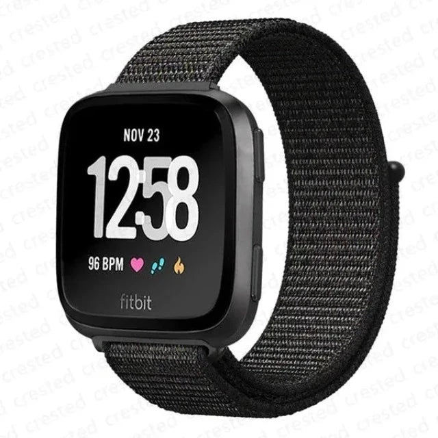 Bransoletka z tkaniny do zegarka Fitbit Versa 3 Versa 4 Sense 2 czarna
