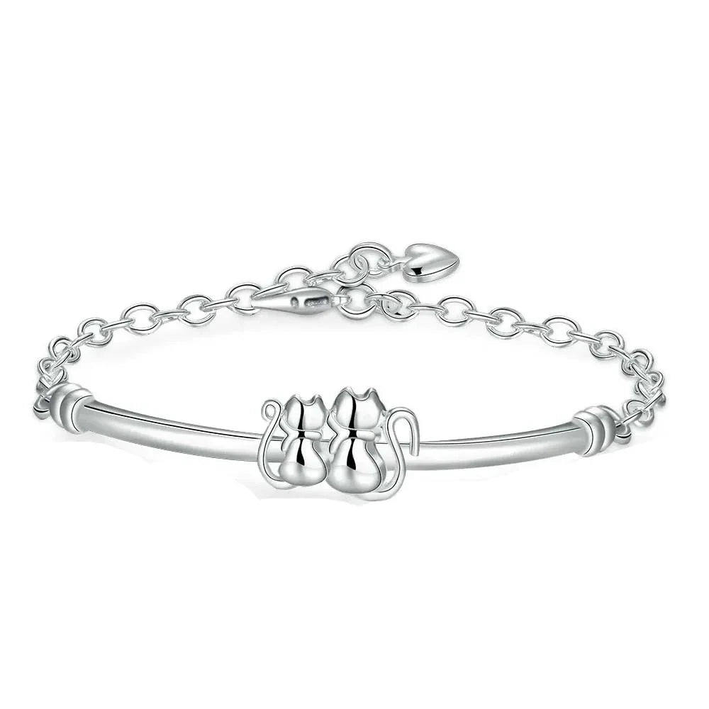 Bracelet Gourmette Argent Double Chat
