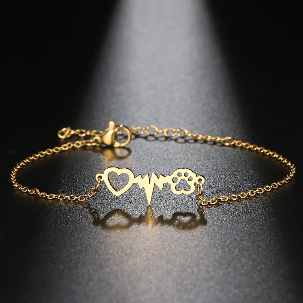 Bracelet Gourmette Coeur Patte or