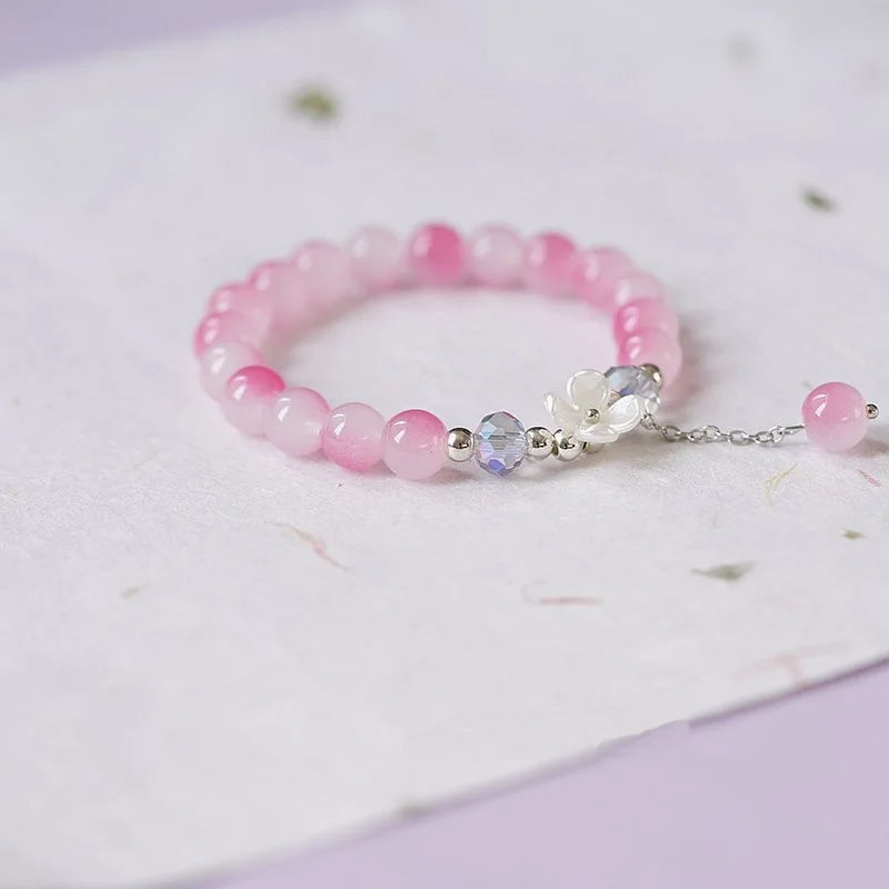 Armbånd Gourmette Blomst i rosa krystall