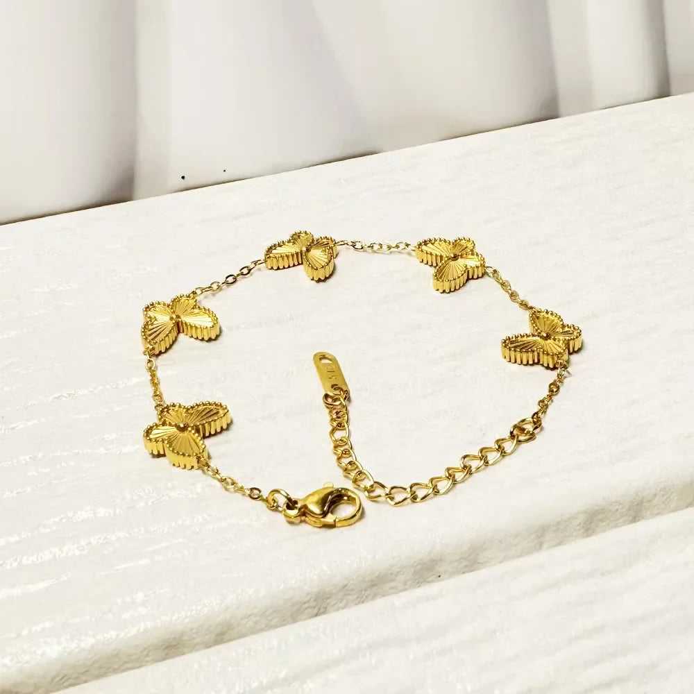 Náramek Gourmette s květinami se 4 okvětními lístky