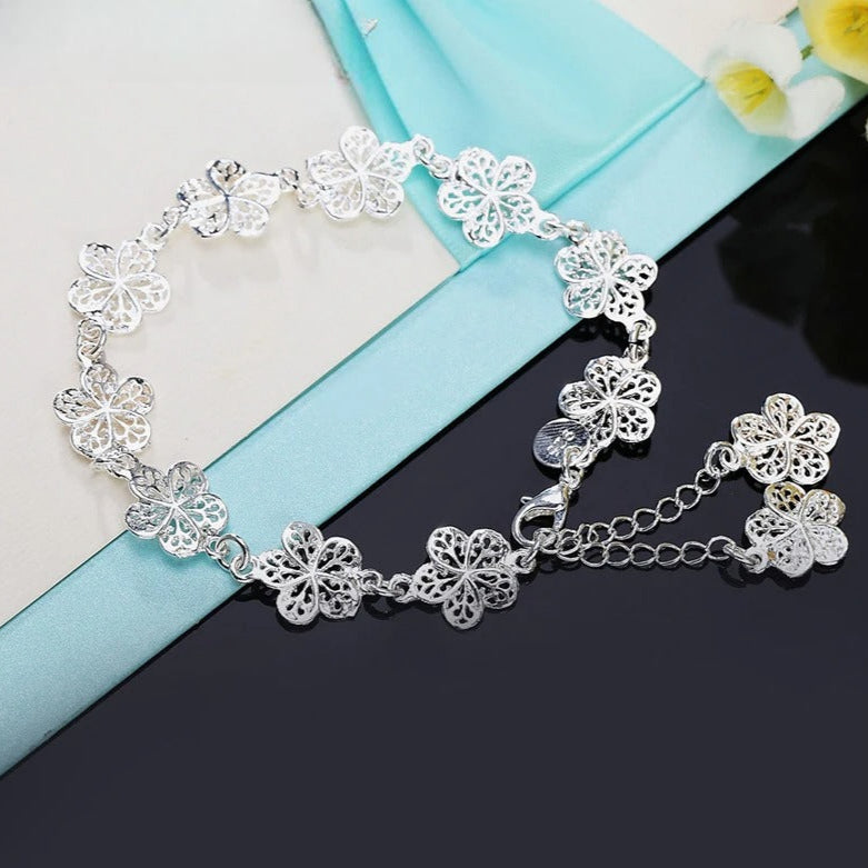 Náramek Gourmette Květiny 5 okvětních lístků stříbrný