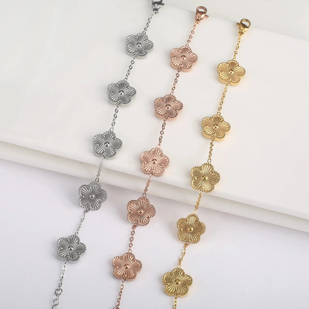 Bransoletka Gourmette Kwiaty z 5 Płatkami różowego złota