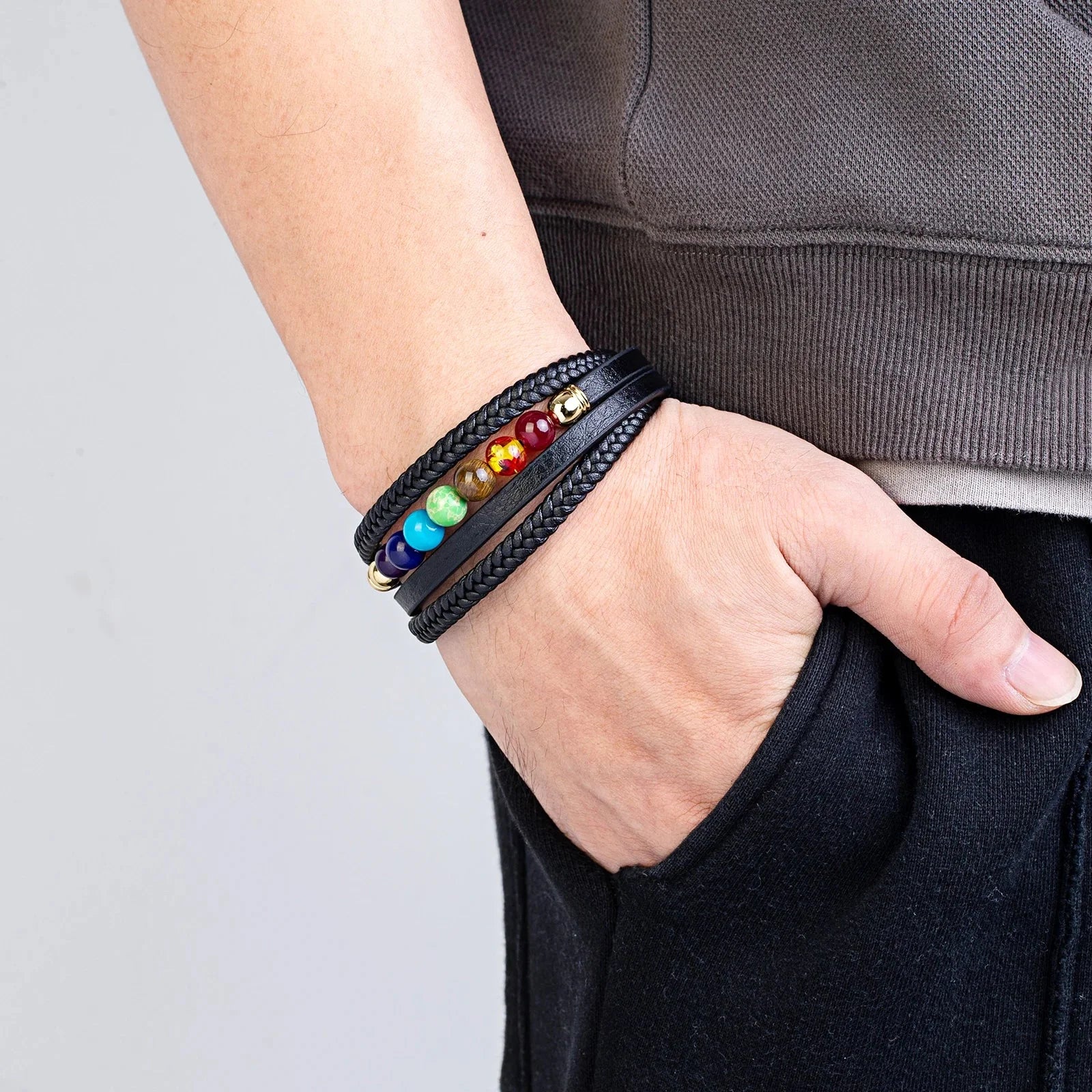 Bransoletka męska ze skóry 7 czakr