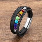 Bransoletka męska ze skóry 7 czakr srebrna