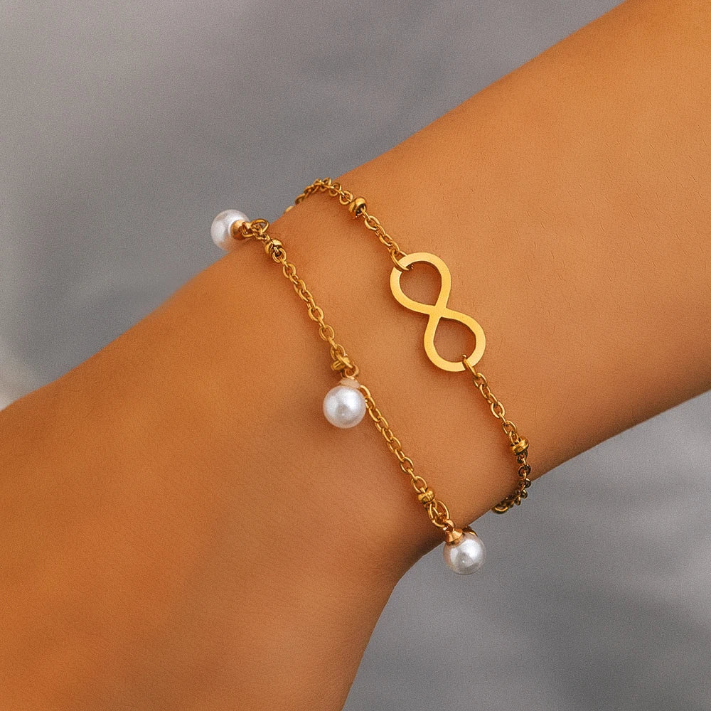Bracelet Infini Perles or