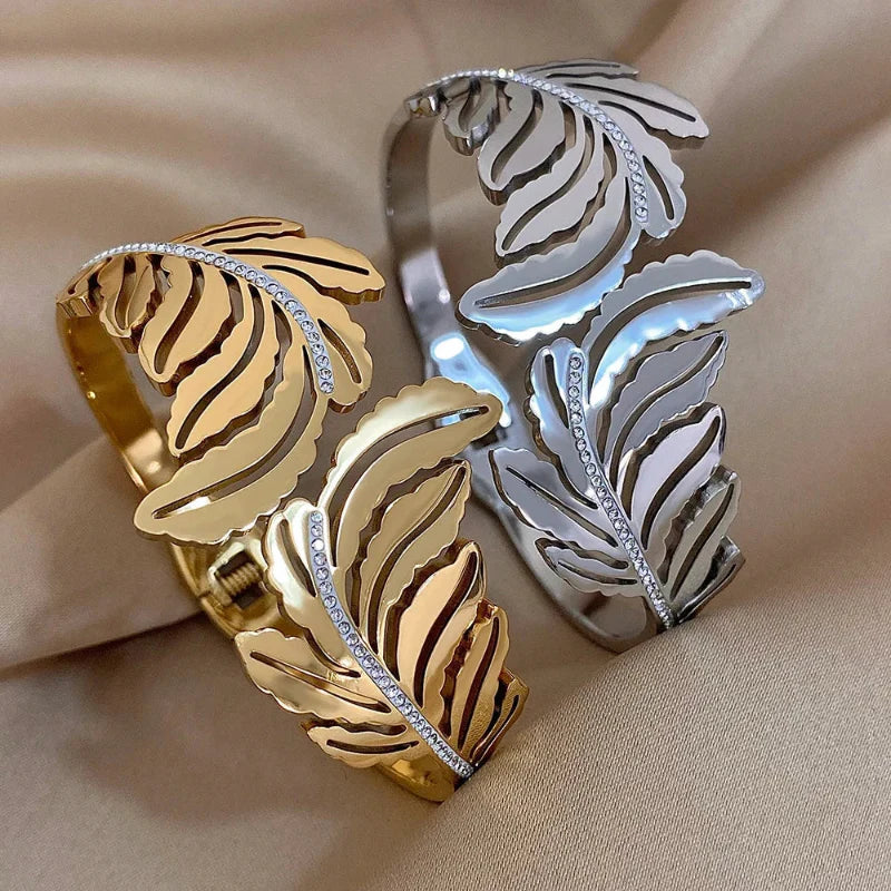 Bracelet Large Feuille de Palmier argent