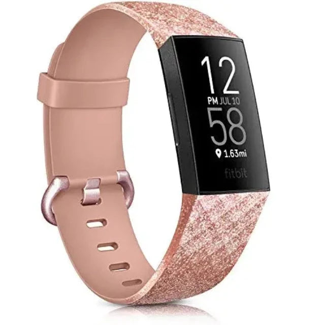 Bransoletka do zegarka Fitbit Charge 3 & Charge 4 różowe złoto z brokatem