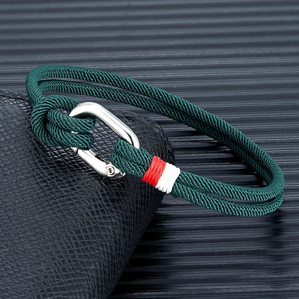 Bransoletka żeglarska z plecionej linki z węzłem dla mężczyzny lub kobiety zielona
