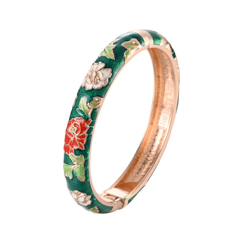 Romantiskt armband Gourmette Blommor grön