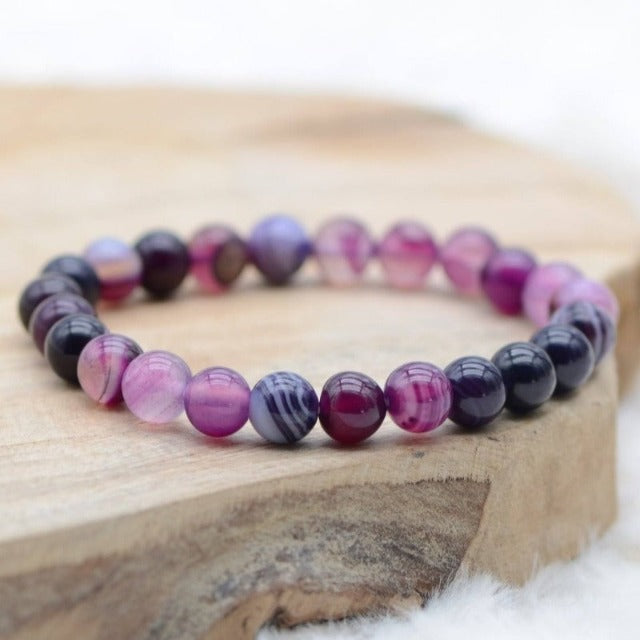 Bracelet "Spiritualité" en Améthyste & Agate Gourmette Violette