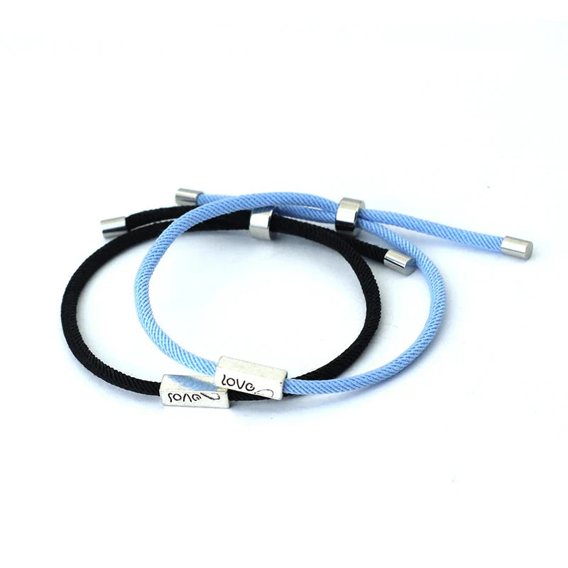 Bransoletki Plecione Gourmette dla Par "Love" niebiesko-czarne