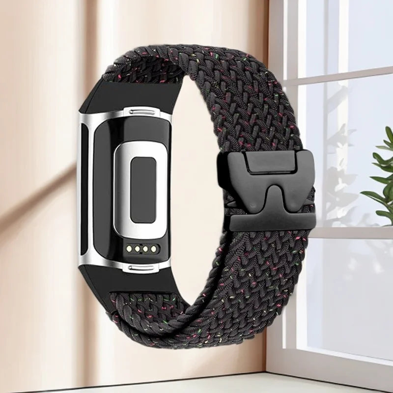 Pleciony pasek do zegarka Fitbit Charge 5, Charge 6 czarny multi